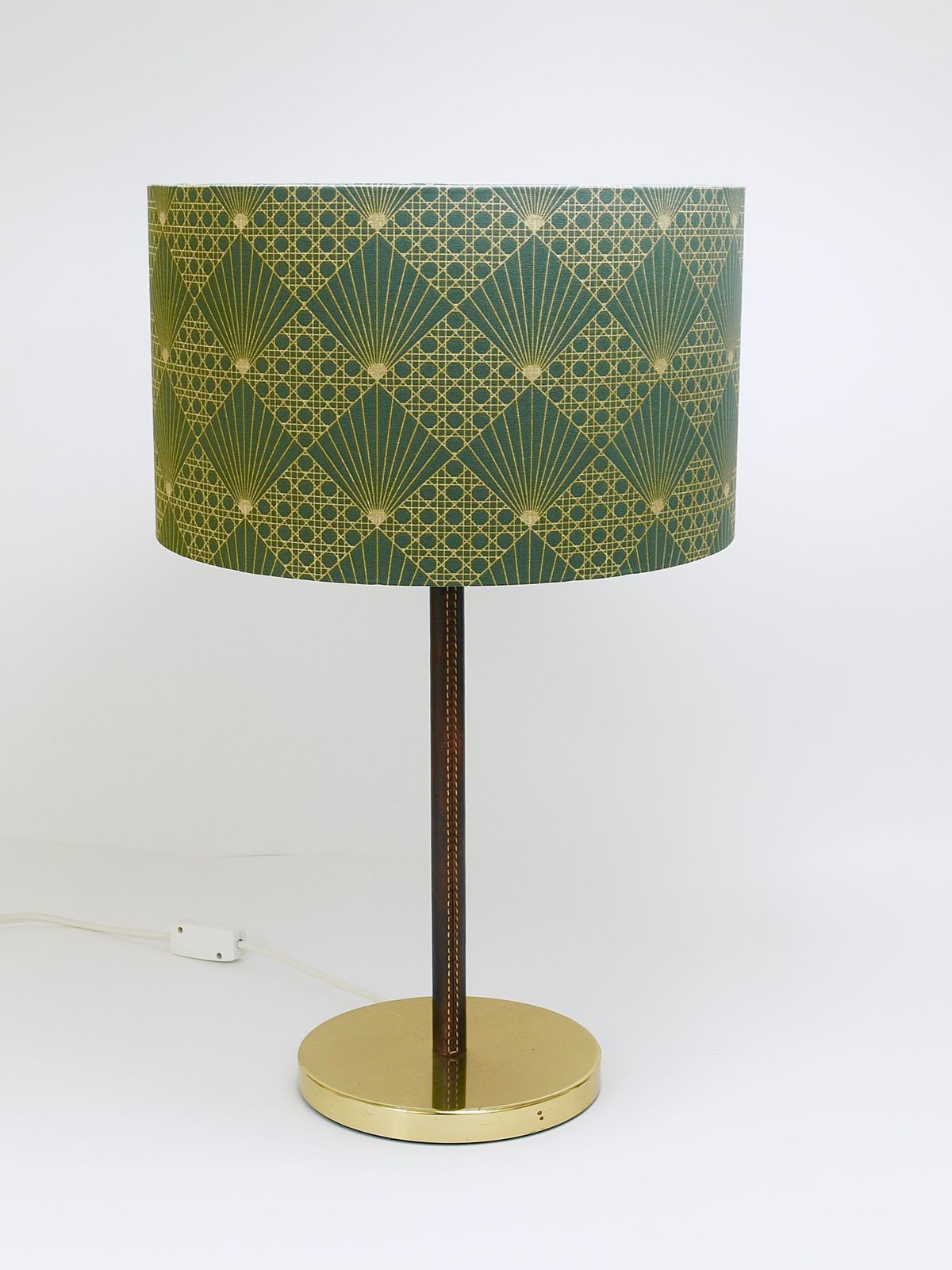 photo for sale Pair J.T. Kalmar Brass & Leather Mid Century Table Or Side Lamps, Austria, 1960s