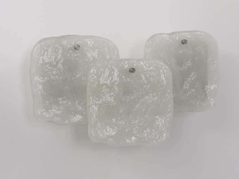 Up To 4 Kalmar Vienna Frosted Ice Glass Panel Sconces Modernist Wall Lamps 1960s photo vinterior