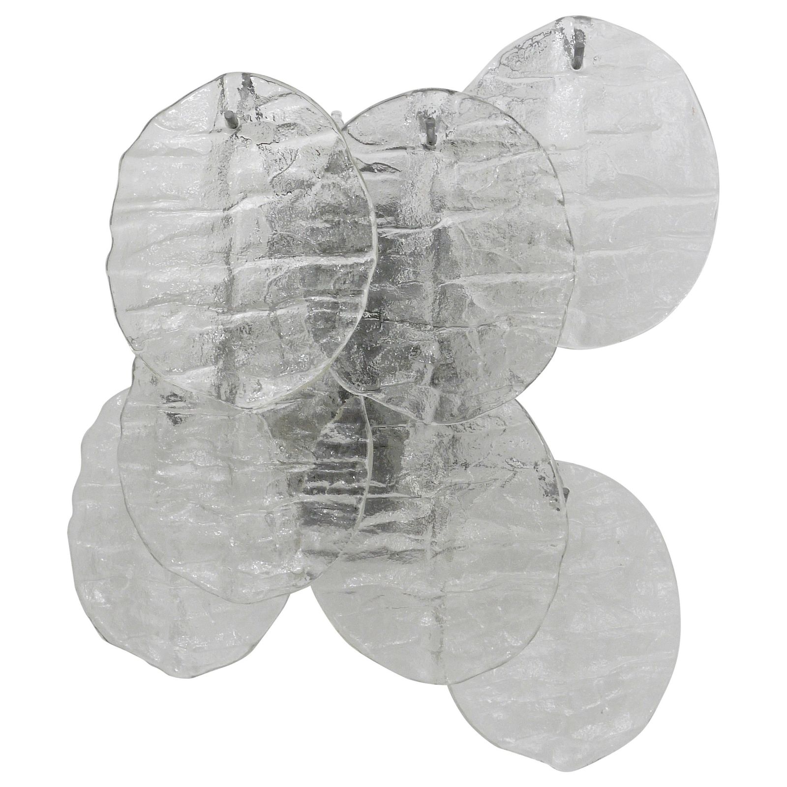 Up To Three J.T. Kalmar Blatt Ice Glass Disc Sconces Wall Lights, Austria, 1960s