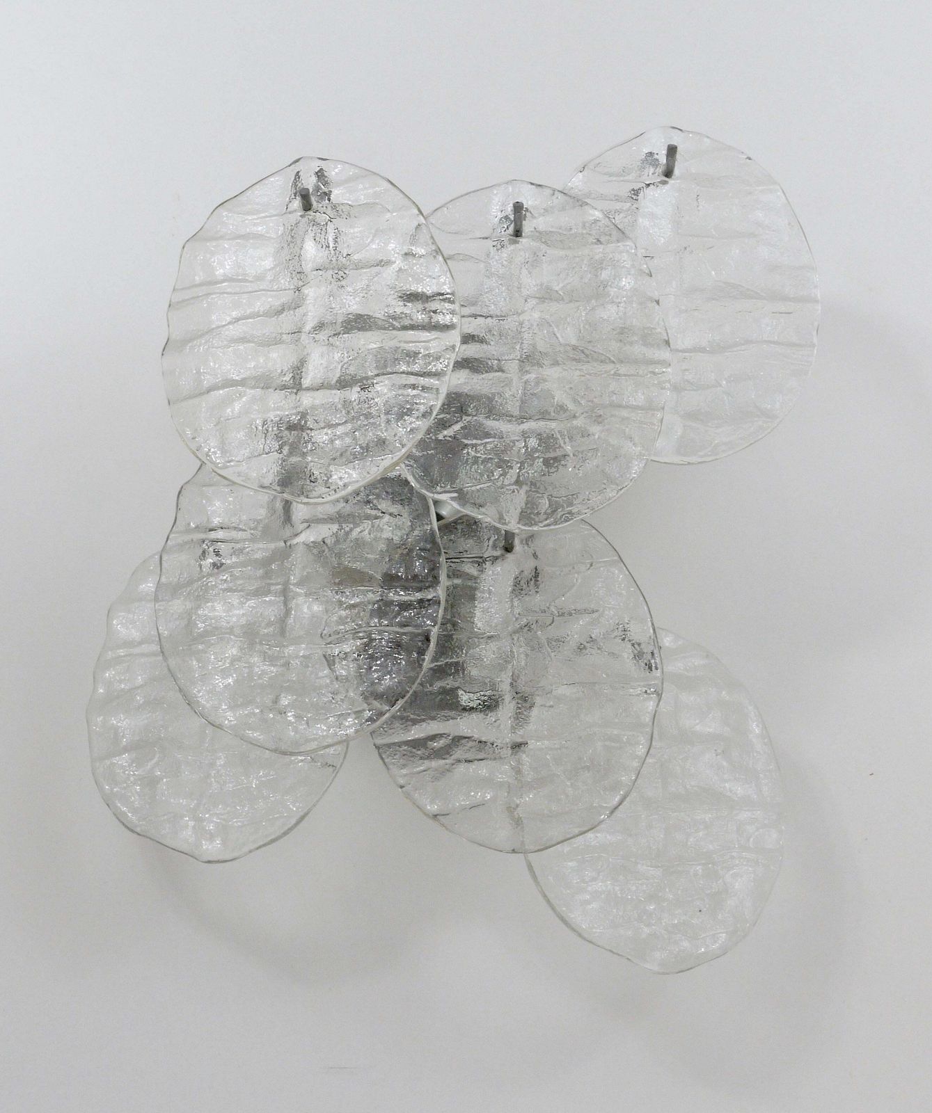Up To Three J.T. Kalmar Blatt Ice Glass Disc Sconces Wall Lights, Austria, 1960s photo for sale