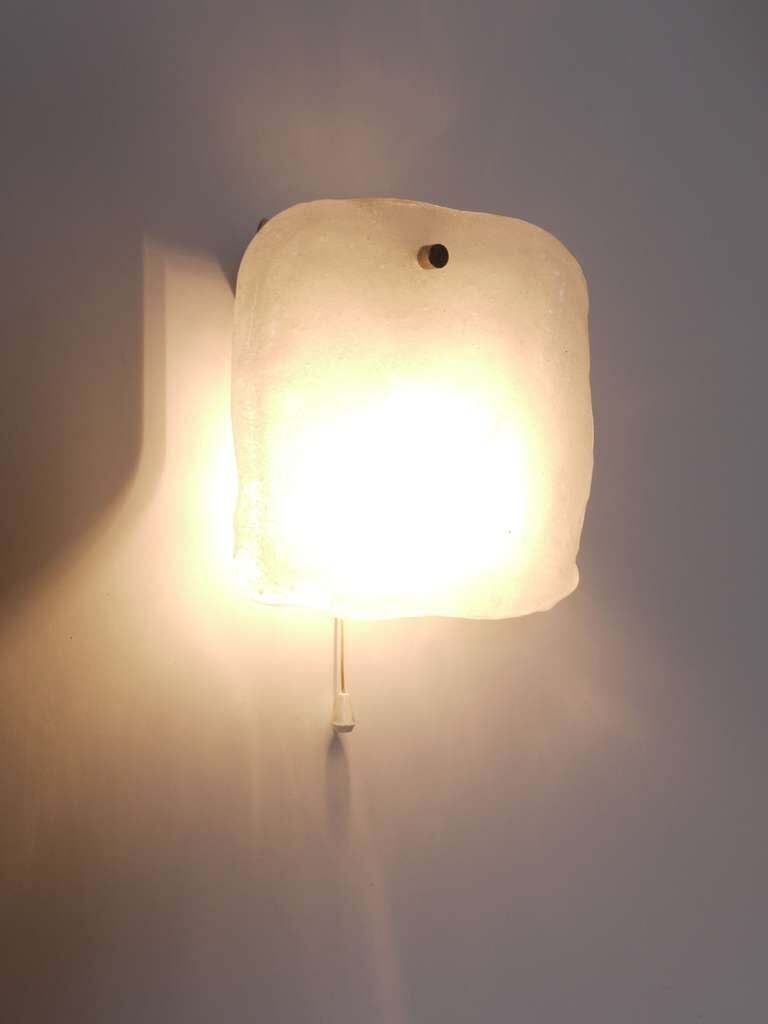 Midcentury Kalmar Frosted Ice Glass Panel Sconce Wall Light, Austria, 1960s photo vinterior