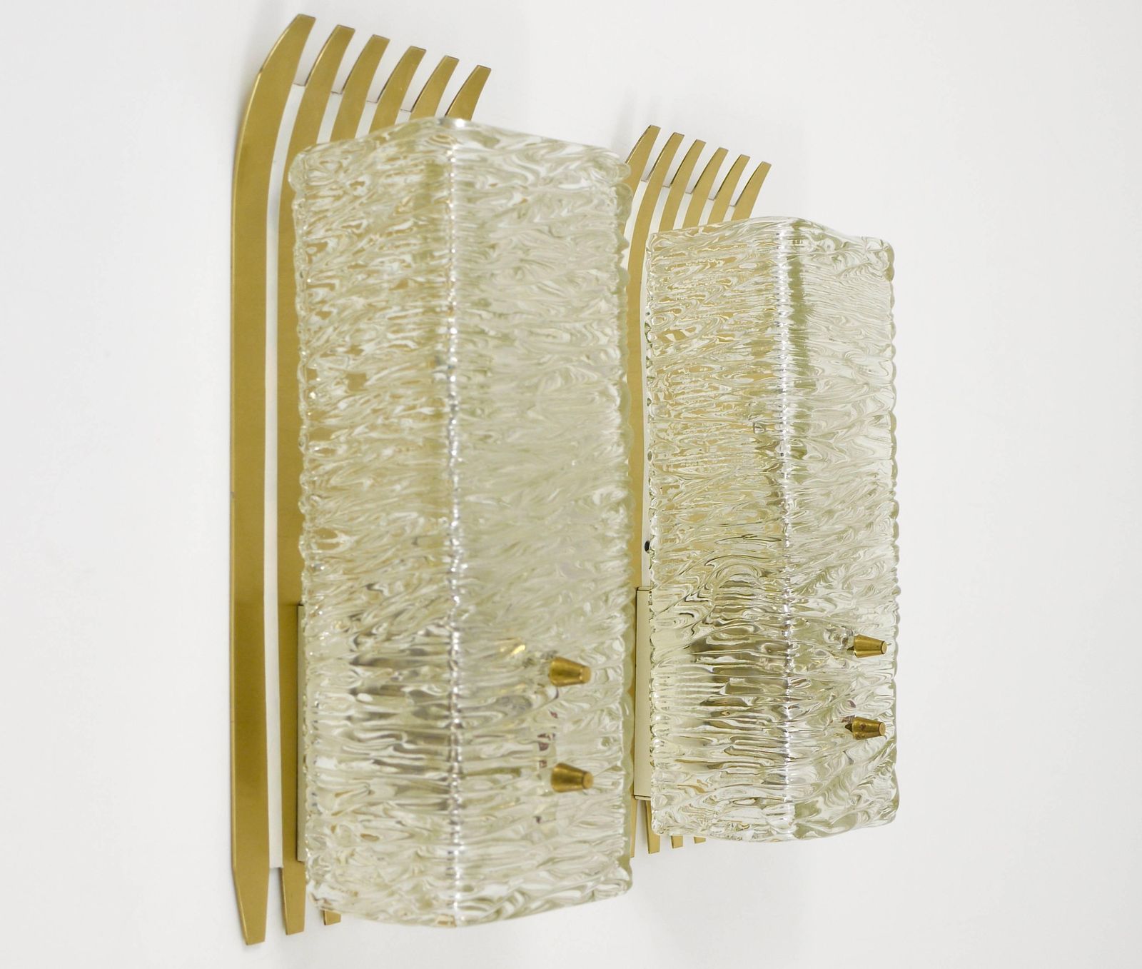 J.T. Kalmar Vienna Pair Of Unusual Brass Glass Sconces, Austria, 1950s photo Lighting