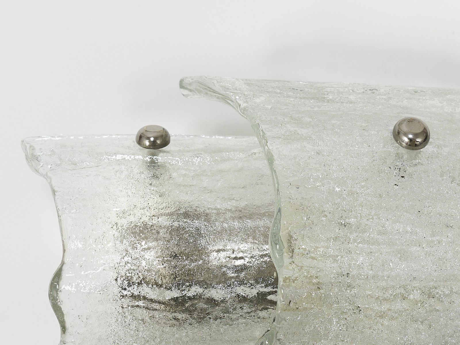1936.0 J.T. Kalmar Vienna Pair Mid Century Frosted Ice Glass Sconces, Austria, 1960s photo