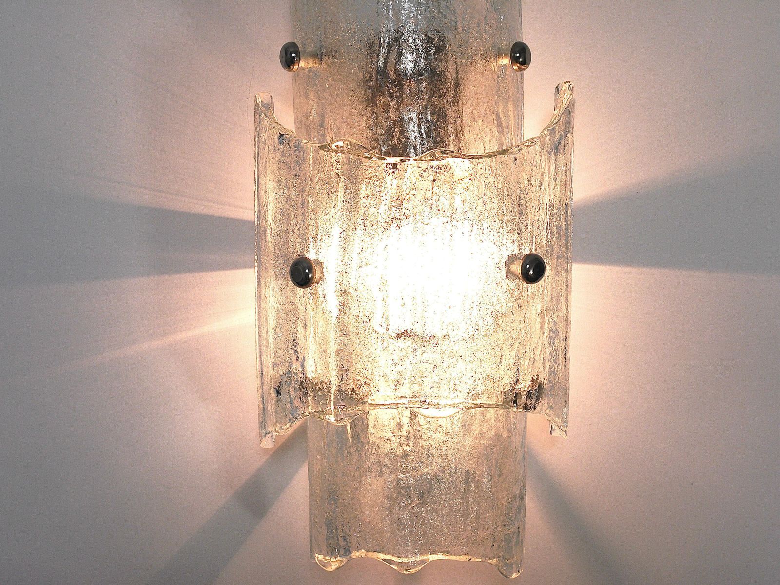 photo vinterior J.T. Kalmar Vienna Pair Mid Century Frosted Ice Glass Sconces, Austria, 1960s