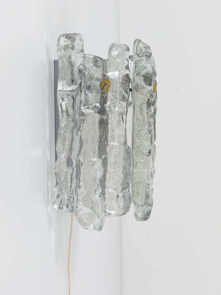 J.T. Kalmar Soria Midcentury Ice Glass Sconce Wall Light, Austria, 1970s photo for sale