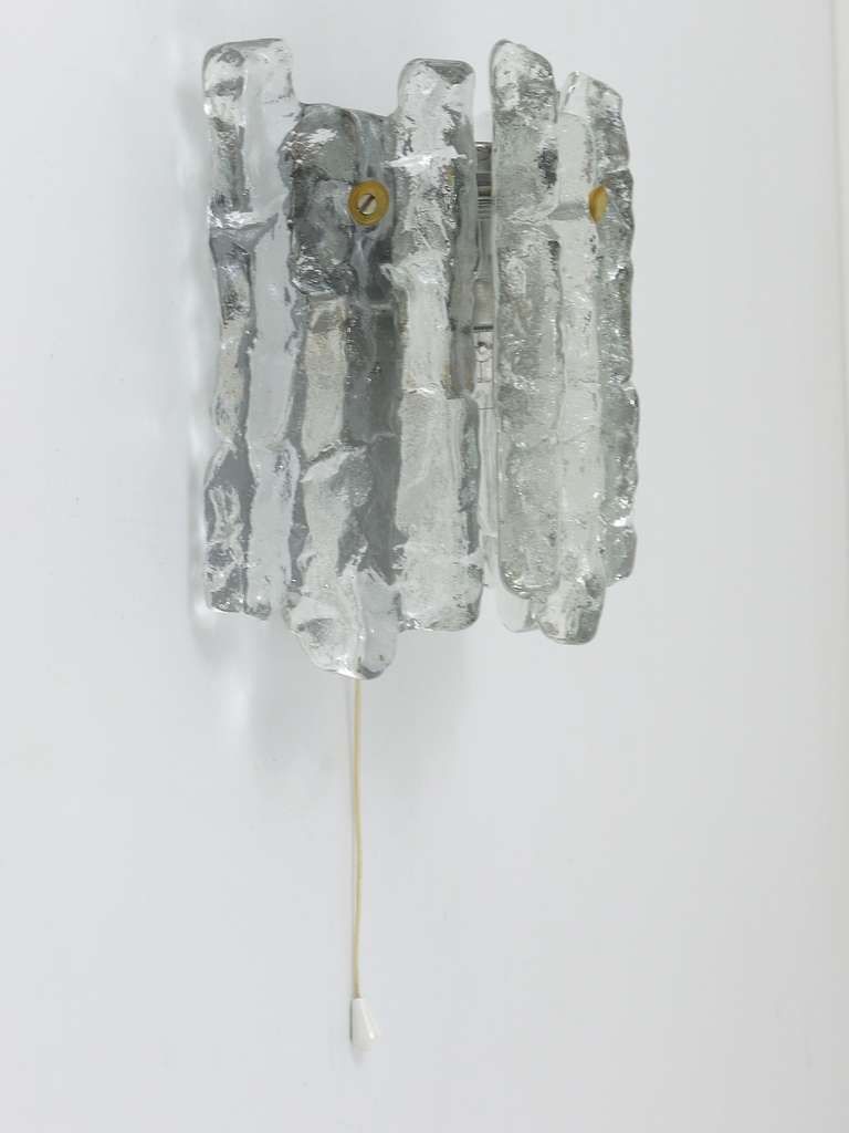 J.T. Kalmar Soria Midcentury Ice Glass Sconce Wall Light, Austria, 1970s photo Lighting