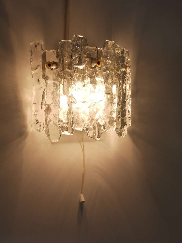 photo furniture J.T. Kalmar Soria Midcentury Ice Glass Sconce Wall Light, Austria, 1970s