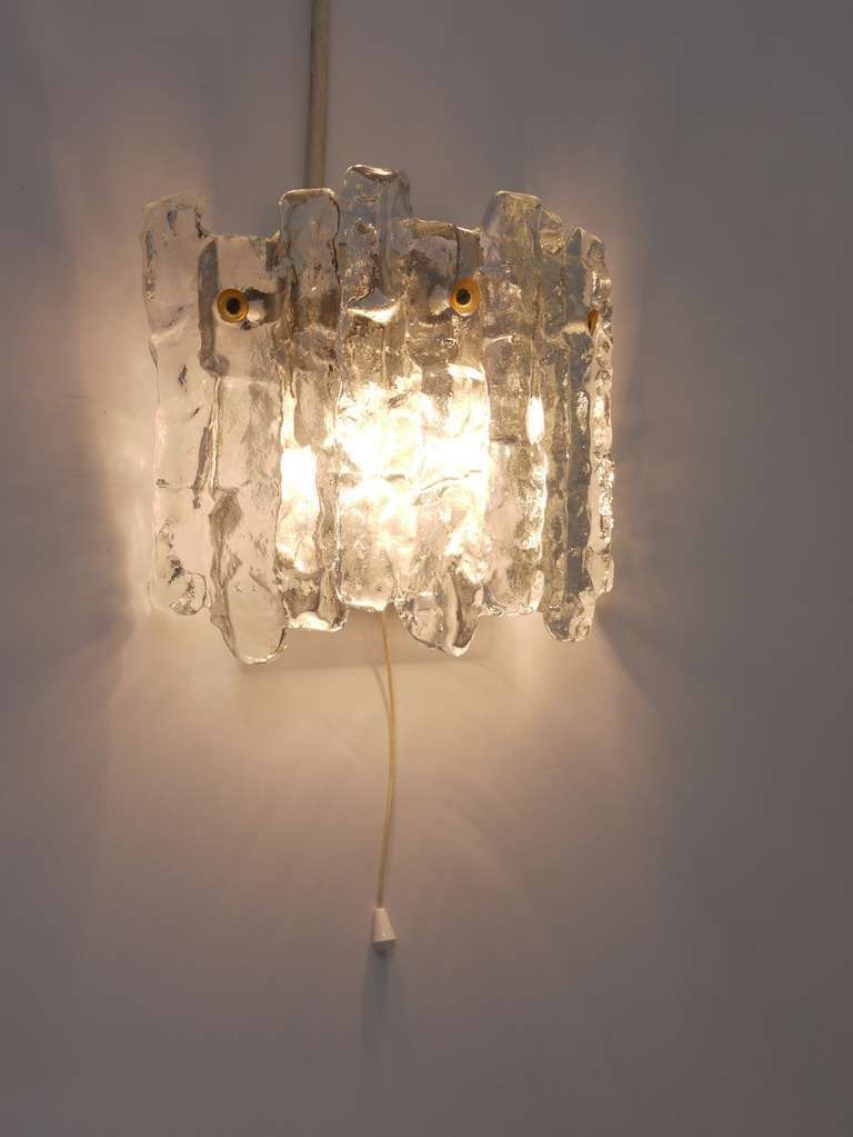 photo for sale J.T. Kalmar Soria Midcentury Ice Glass Sconce Wall Light, Austria, 1970s