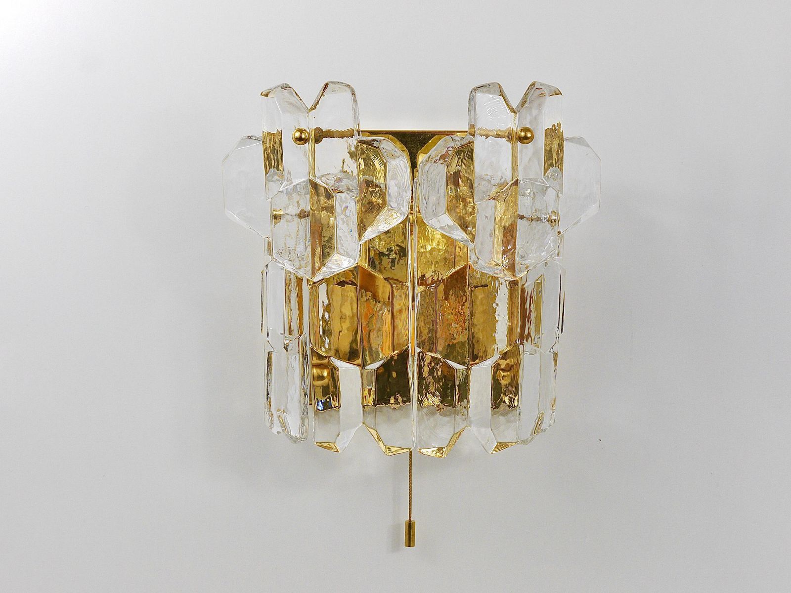 J. T. Kalmar Large Palazzo Midcentury Gilt Brass 6 Crystal Icicle Glass Scone photo furniture