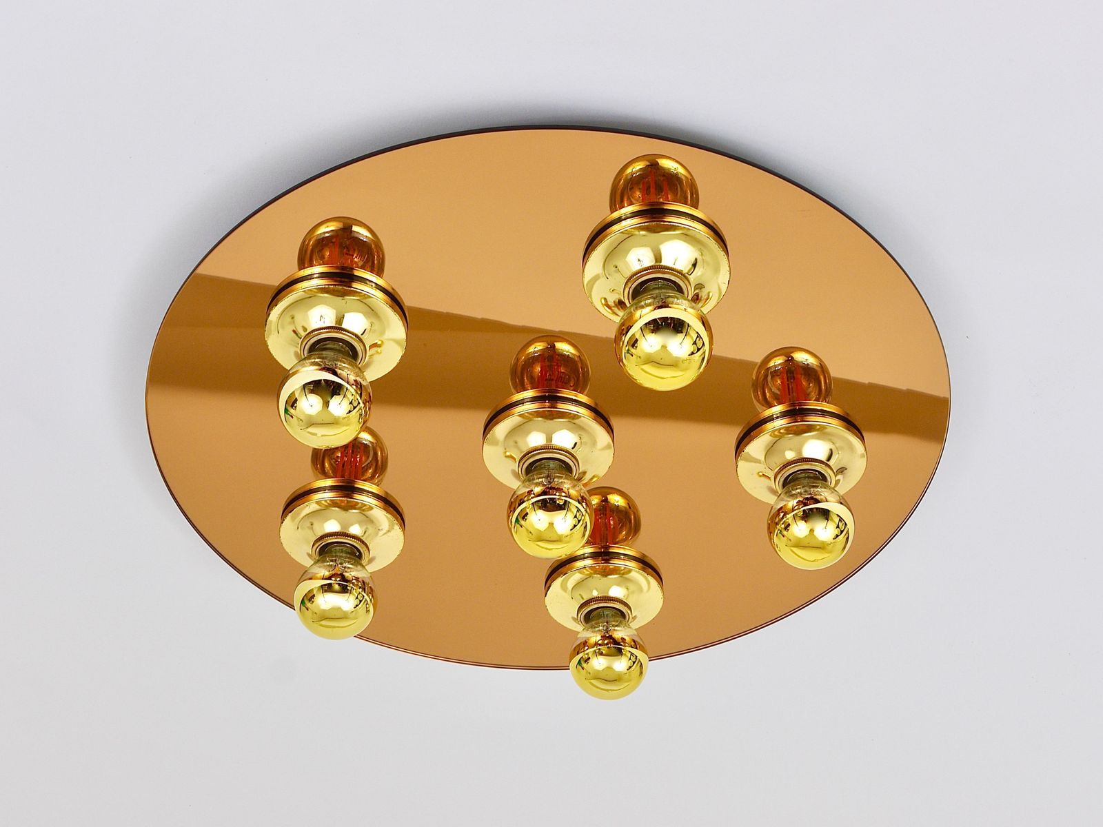 Fontana Arte Style Gold Bronze Mirror Glass Flush Mount Or Sconce, Italy, 1970s photo vintage