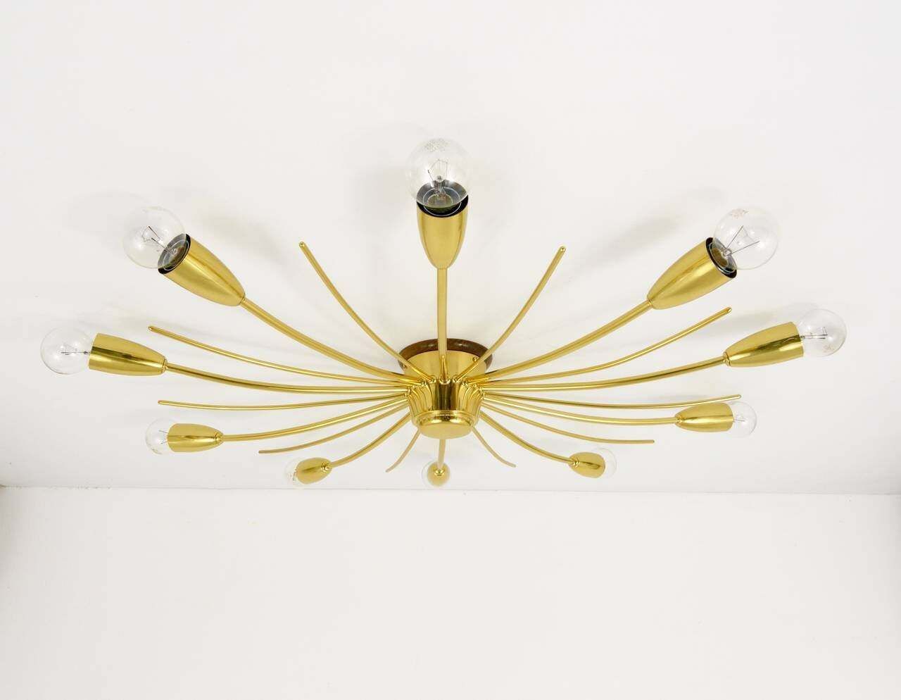 Large J.T. Kalmar Sonne Sun Brass Spider Chandelier Flush Mount, Austria, 1950s photo 3063.0