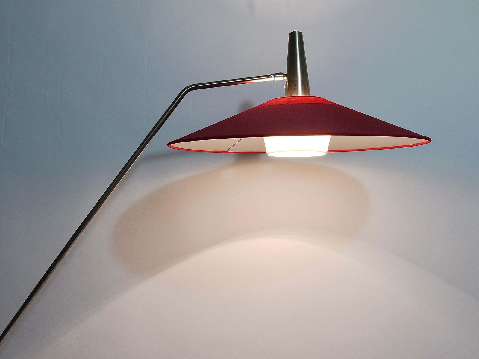 Rupert Nikoll Articulating Counterweight Midcentury Floor Lamp, Nickel, Brass photo for sale