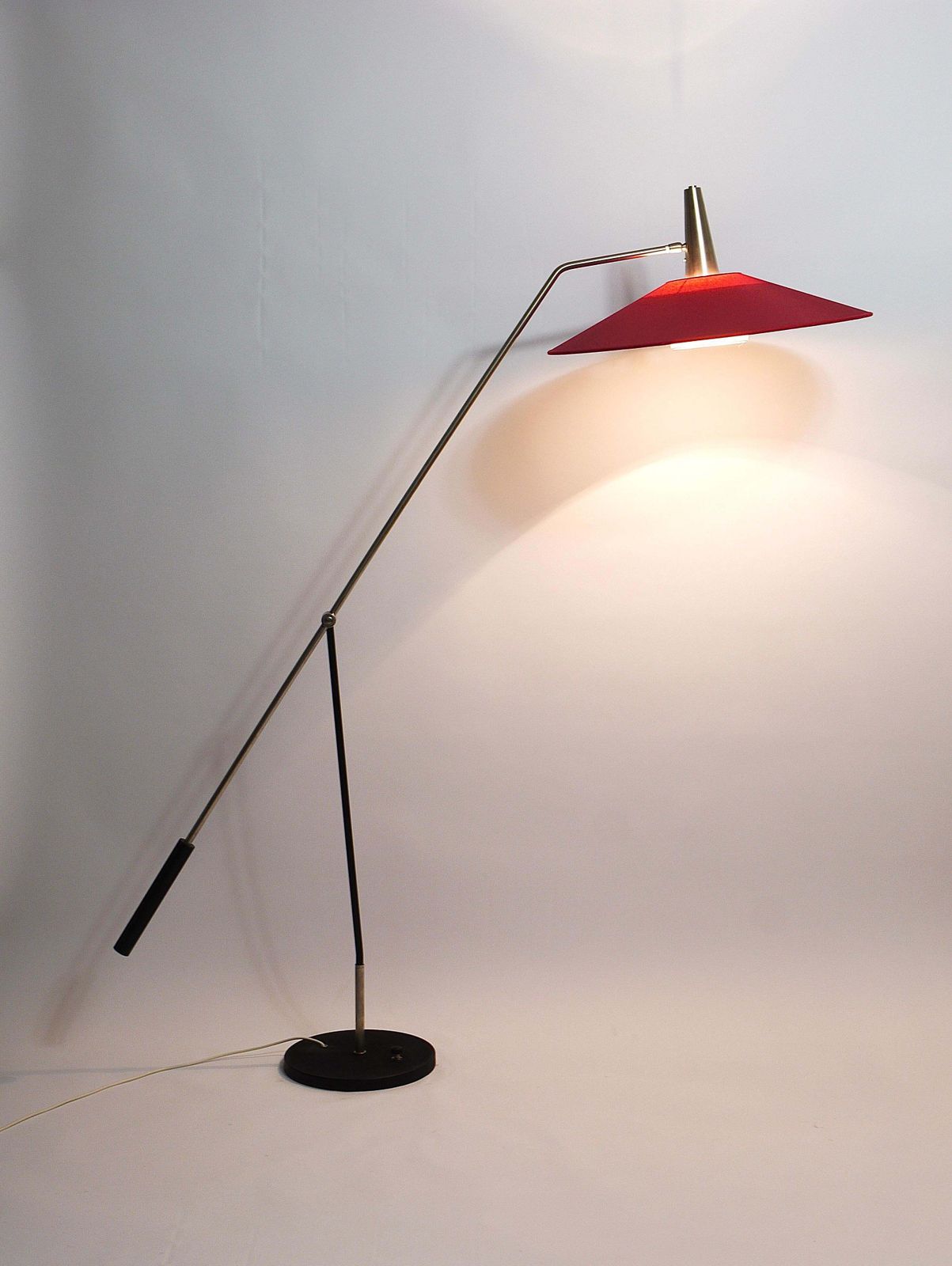 Rupert Nikoll Articulating Counterweight Midcentury Floor Lamp, Nickel, Brass photo vintage
