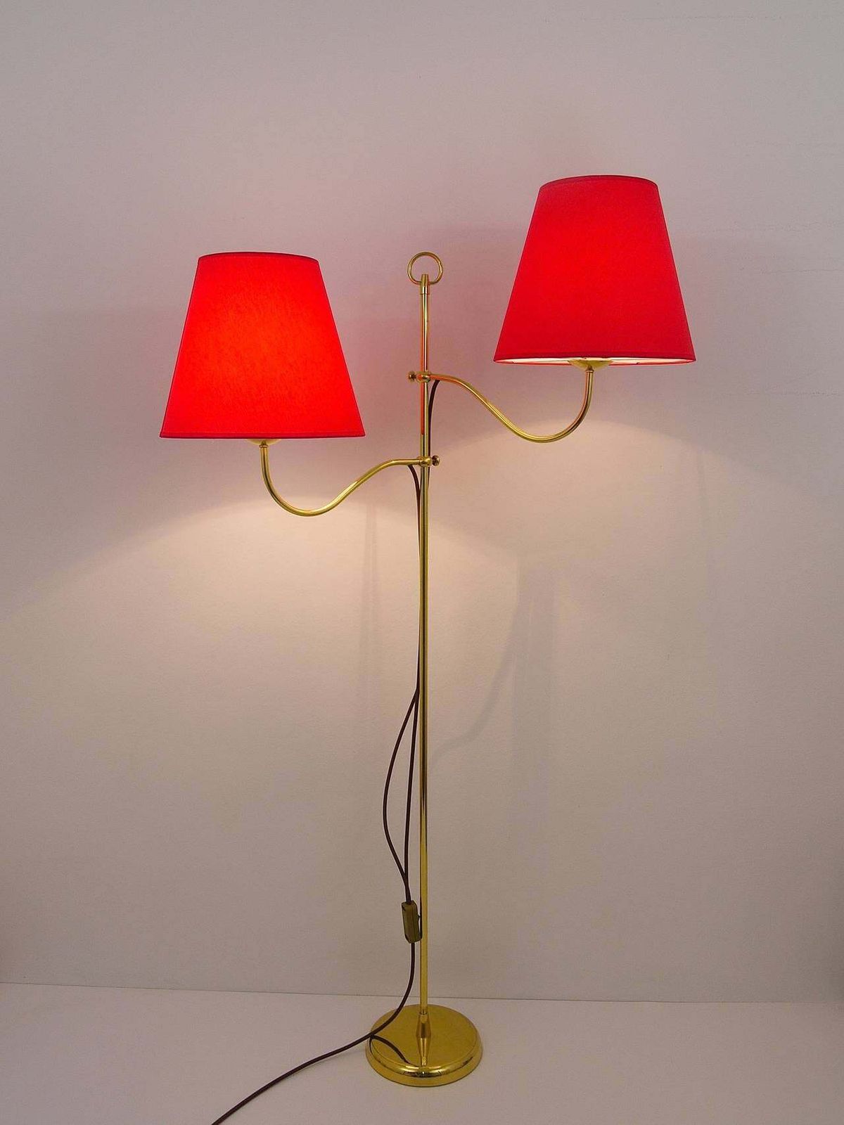 Josef Frank Two Arms Mid Century Adjustable Brass Floor Lamp, Austria, 1950s photo for sale