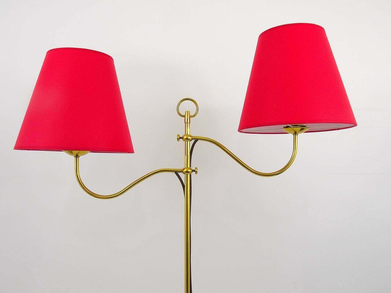 Josef Frank Two Arms Mid Century Adjustable Brass Floor Lamp, Austria, 1950s photo vinterior