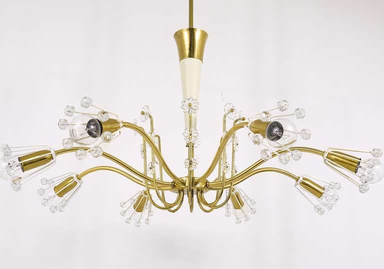 Unusual Emil Stejnar Brass Crystal Chandelier, Rupert Nikoll, Austria, 1950s photo buy