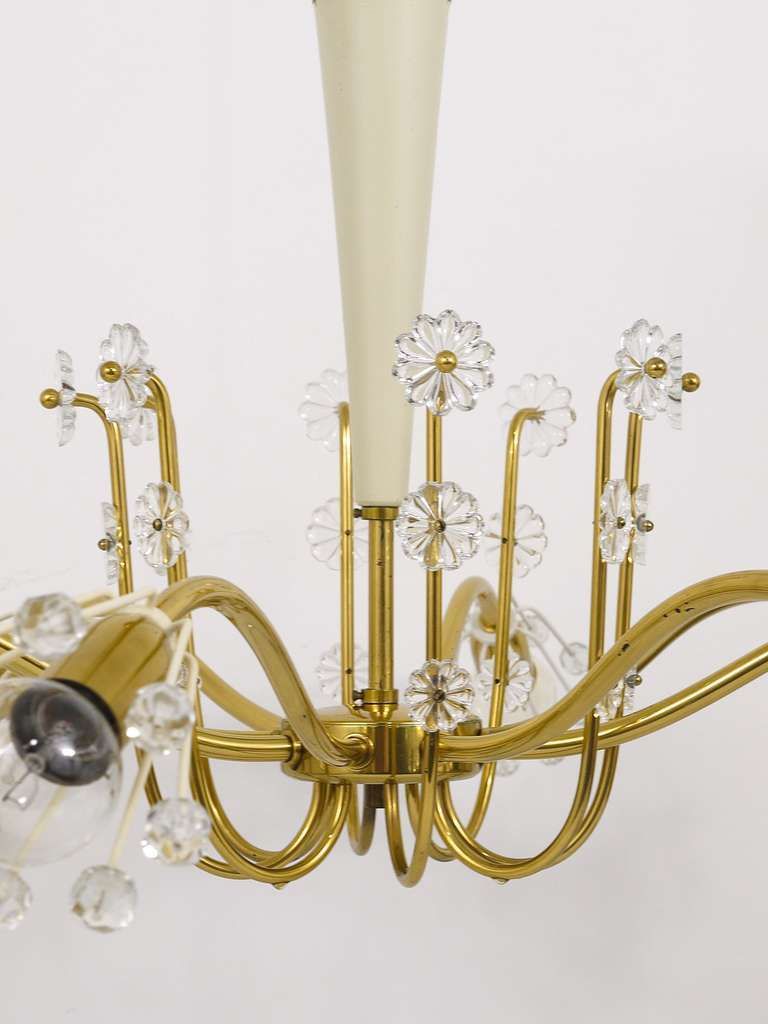 Unusual Emil Stejnar Brass Crystal Chandelier, Rupert Nikoll, Austria, 1950s photo vintage