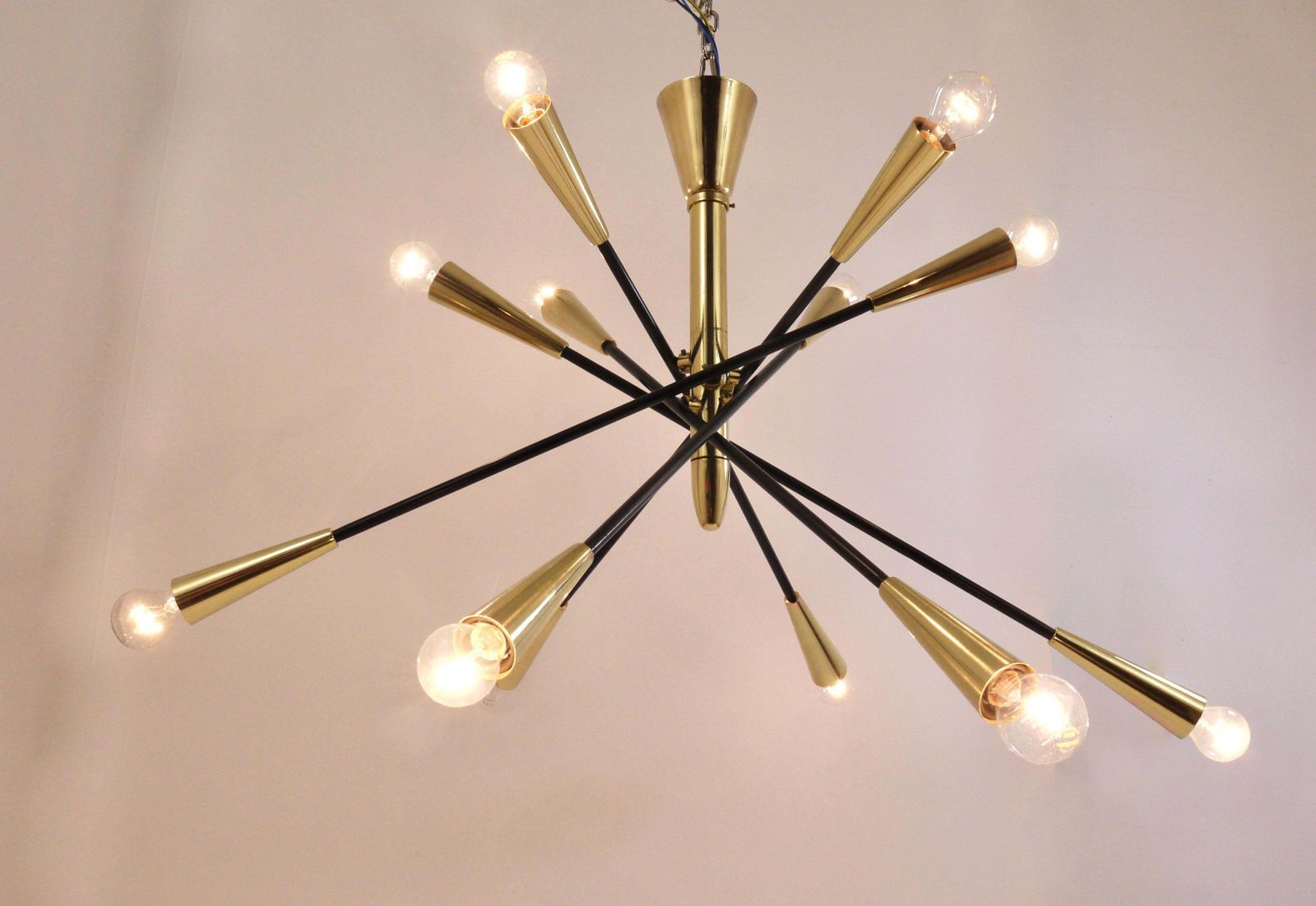 Stilnovo Style Huge Articulating Black And Brass Sputnik Chandelier, Italy, 1950 photo vinterior