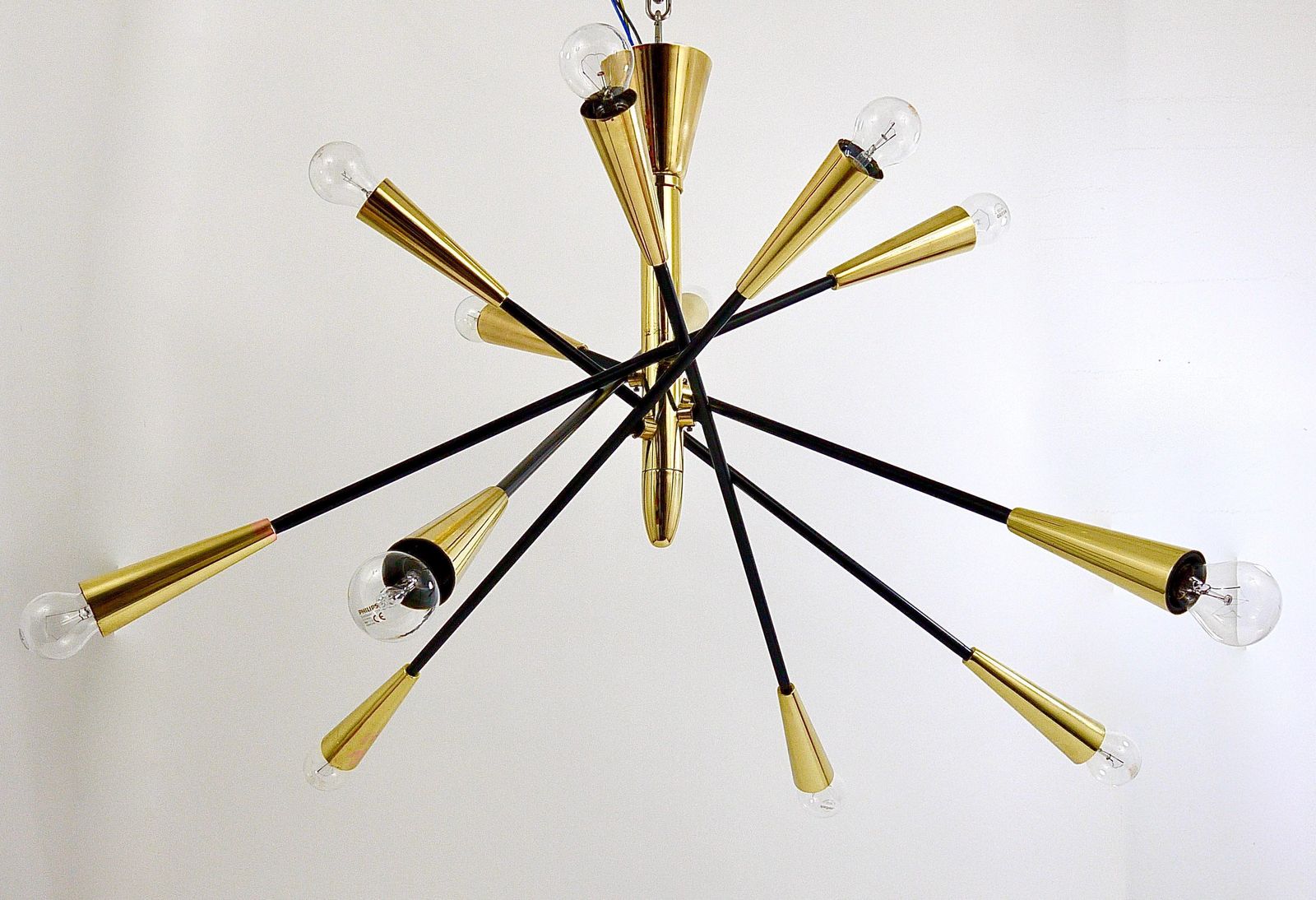 photo buy Stilnovo Style Huge Articulating Black And Brass Sputnik Chandelier, Italy, 1950
