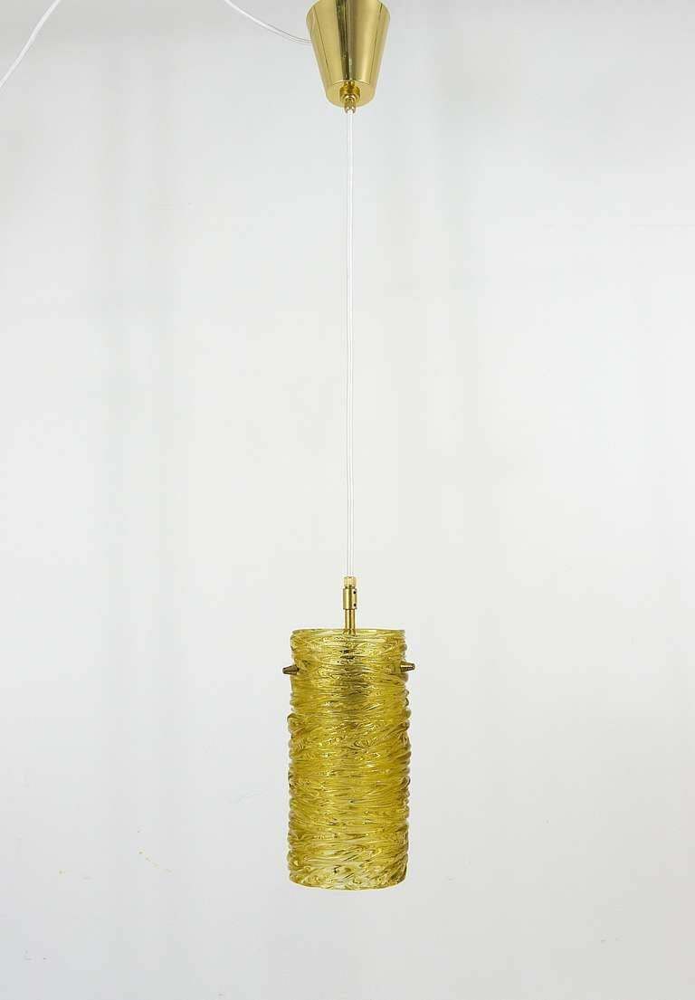 Mid Century J.T. Kalmar Modernist Glass Tube Brass Pendant Lamp, Austria, 1950s photo vinterior