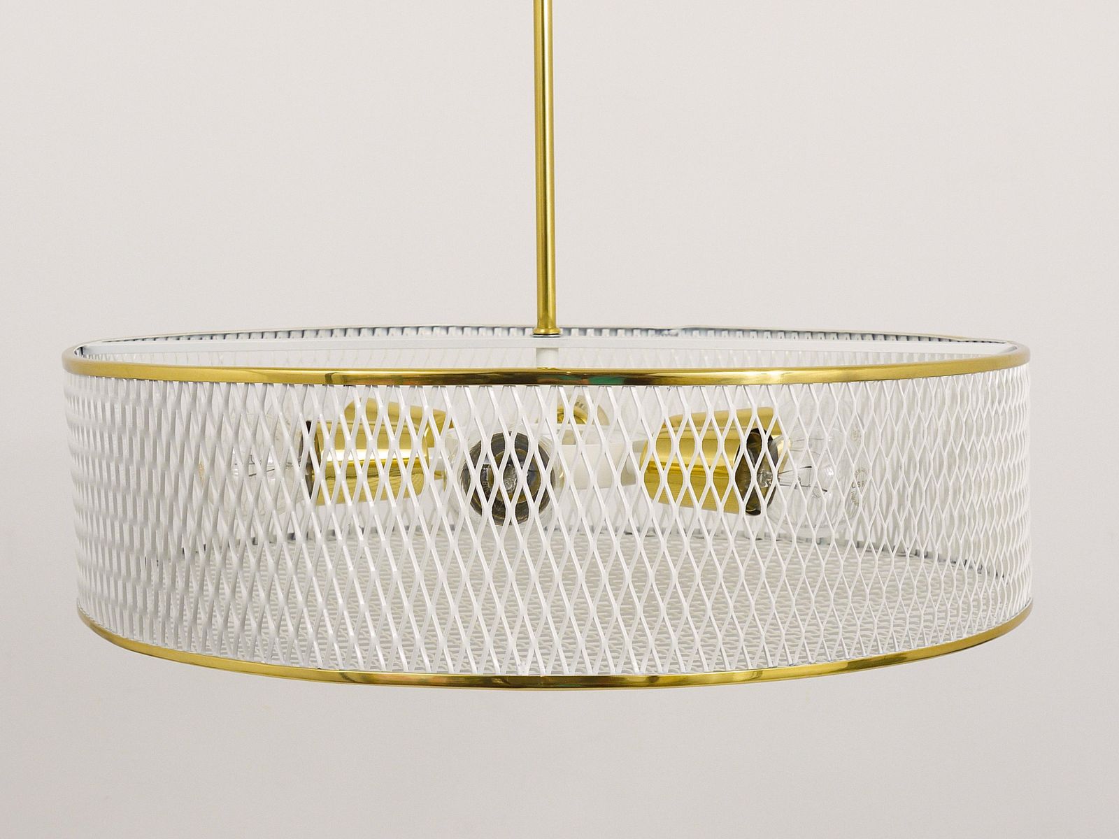 Mathieu Matégot Style Midcentury Brass Chandelier Pendant Lamp, France, 1950s photo buy
