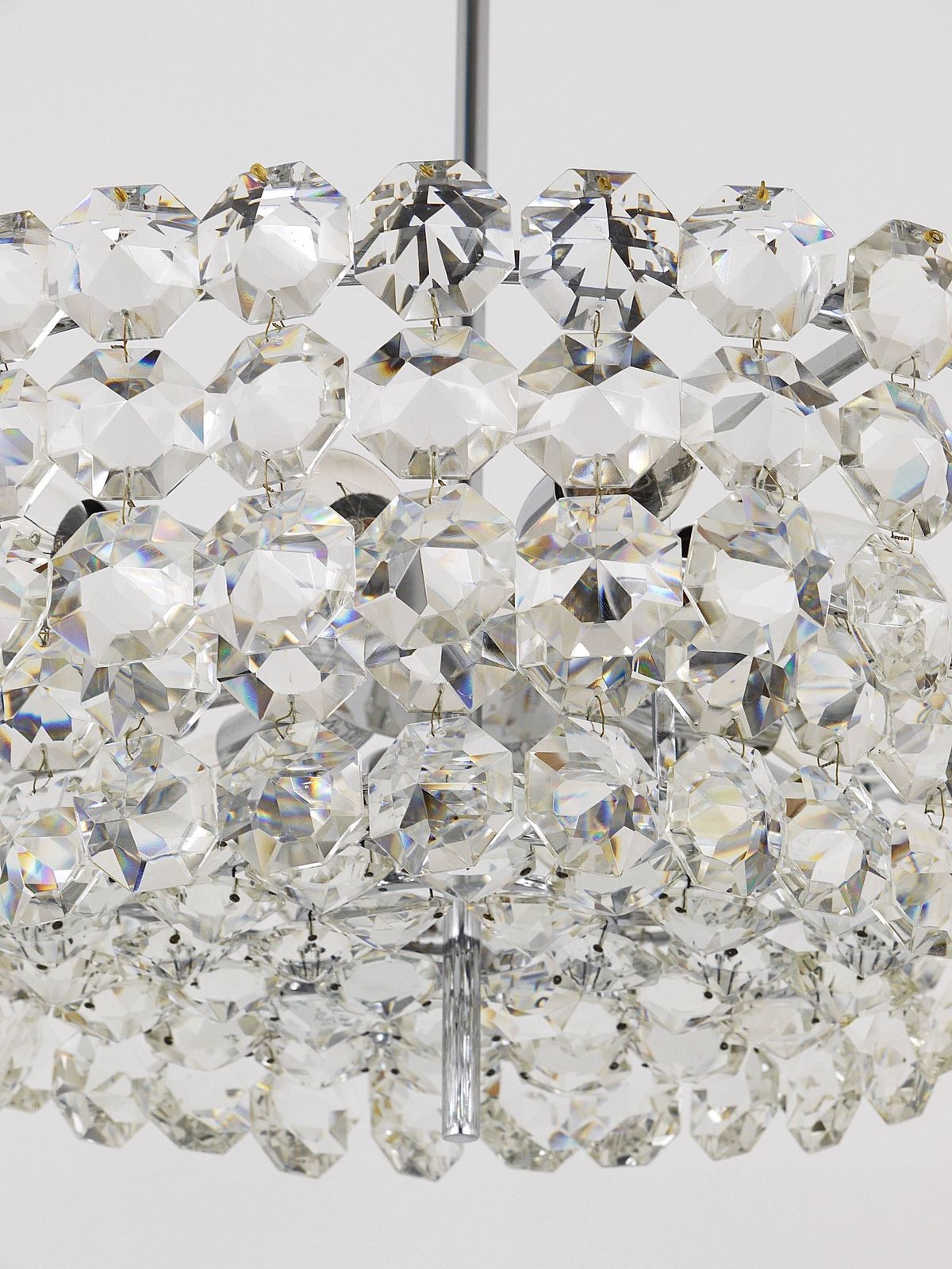 Large Bakalowits Nickel Brass Chandelier With Diamond Crystals, Austria, 1950 photo buy
