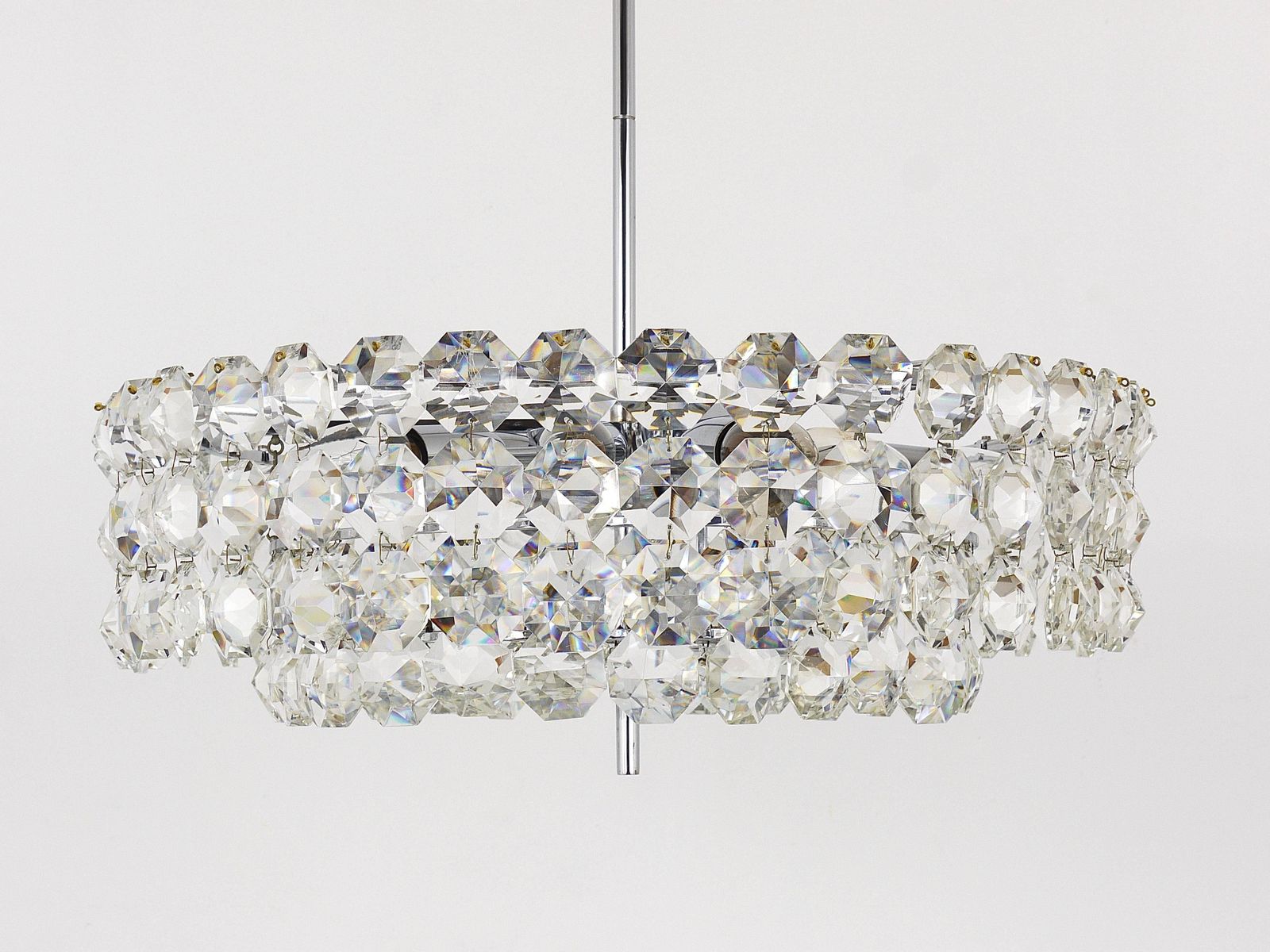 photo furniture Large Bakalowits Nickel Brass Chandelier With Diamond Crystals, Austria, 1950