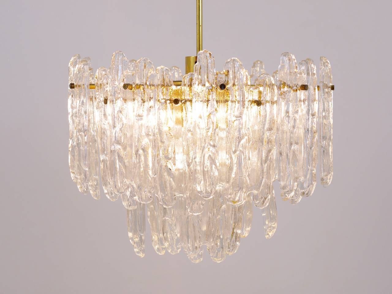 Kinkeldey Icicle Brass Ice Glass Chandelier, Germany, 1960s photo furniture