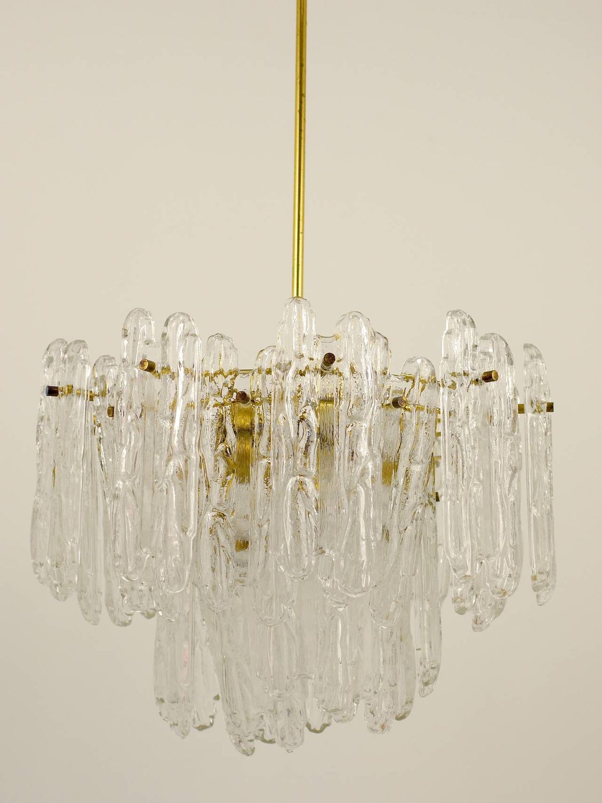 Kinkeldey Icicle Brass Ice Glass Chandelier, Germany, 1960s photo Lighting