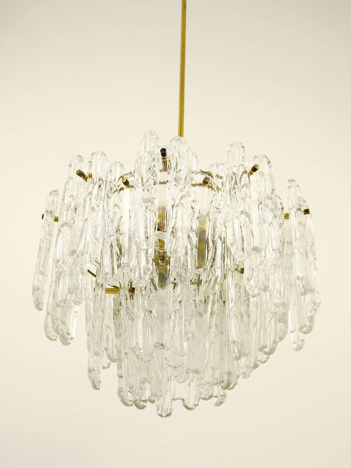 photo furniture Kinkeldey Icicle Brass Ice Glass Chandelier, Germany, 1960s