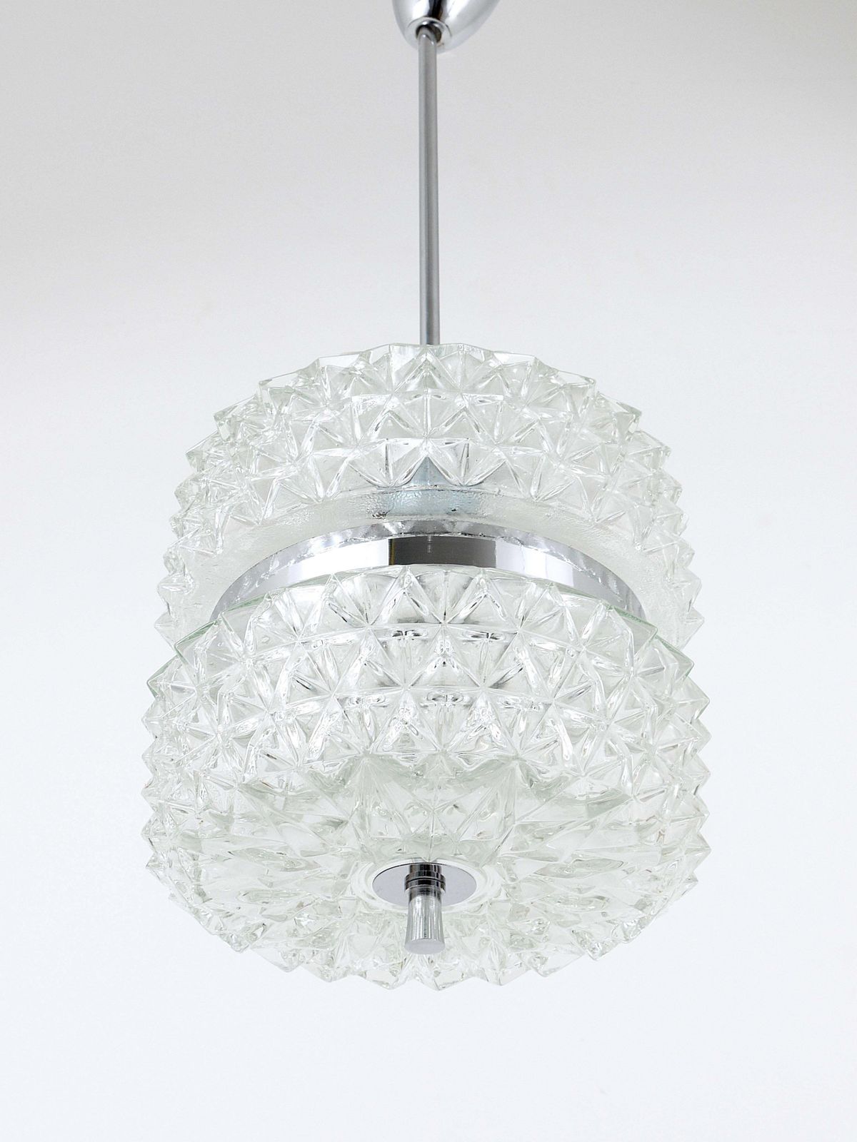 Karl Fagerlund Style Chrome And Faceted Glass Pendant Light From The 1960s photo vinterior