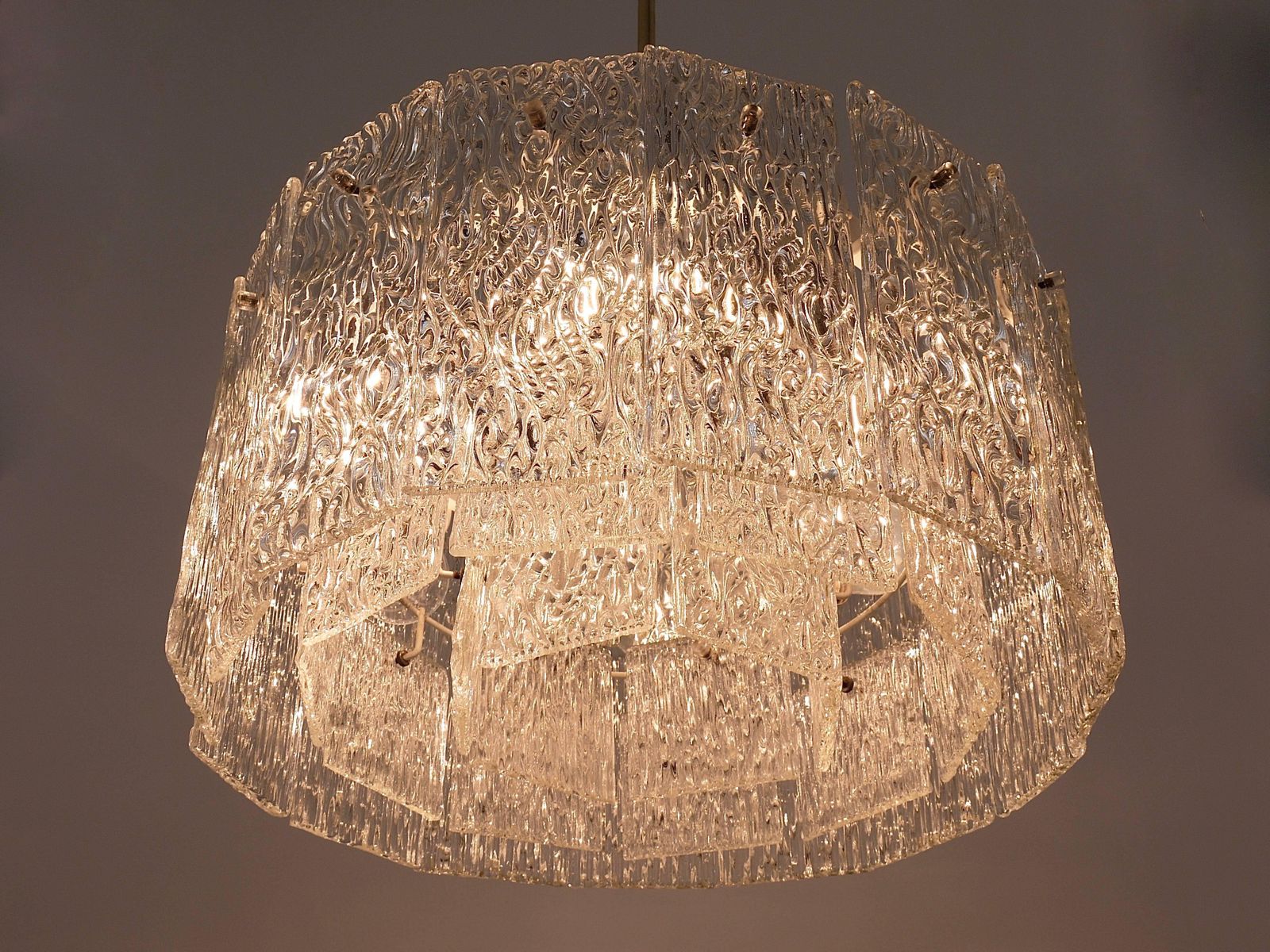 Kalmar Vienna Two Tambour Drum Brass & Glass Midcentury Chandeliers, 1960s photo 2902.0