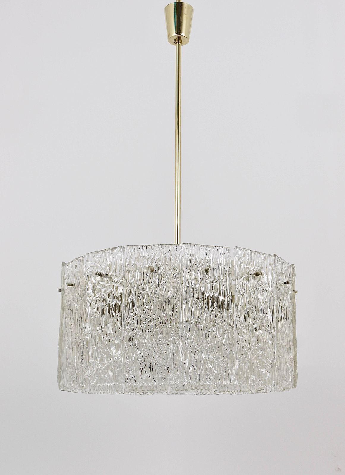 Kalmar Vienna Two Tambour Drum Brass & Glass Midcentury Chandeliers, 1960s photo buy
