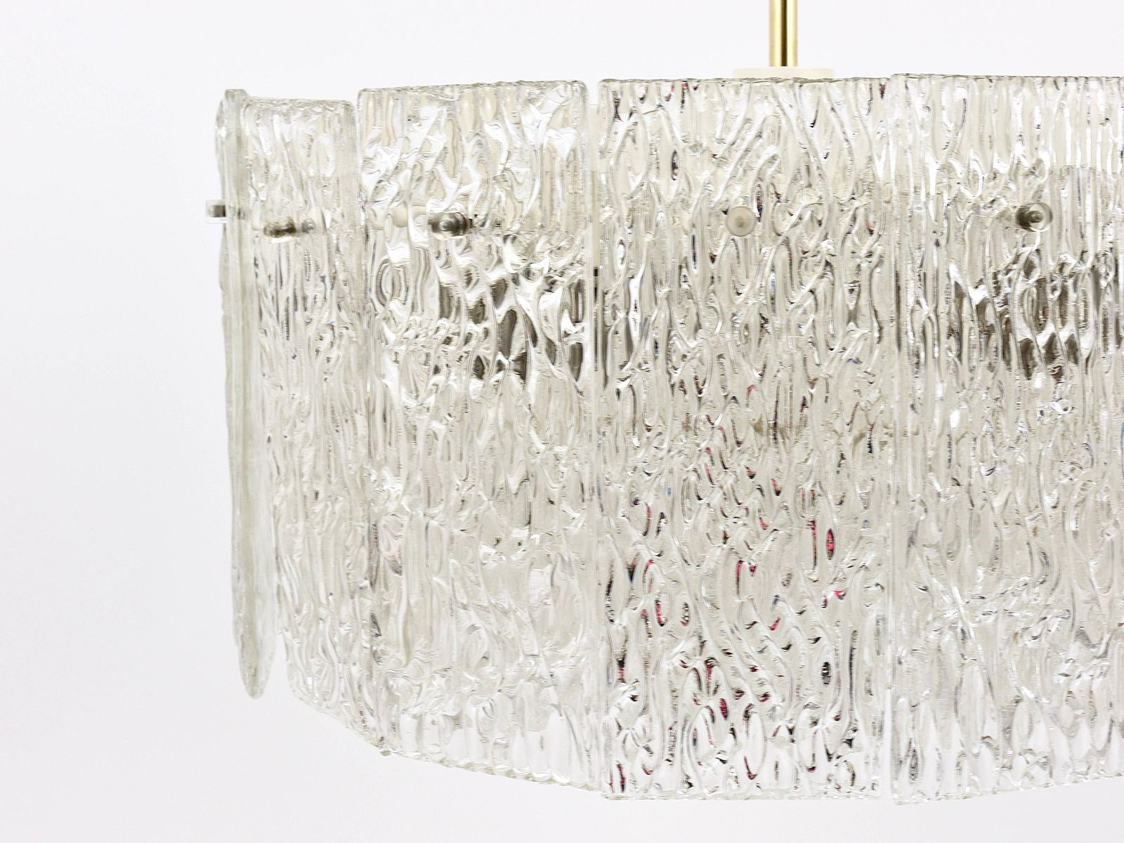 photo furniture Kalmar Vienna Two Tambour Drum Brass & Glass Midcentury Chandeliers, 1960s