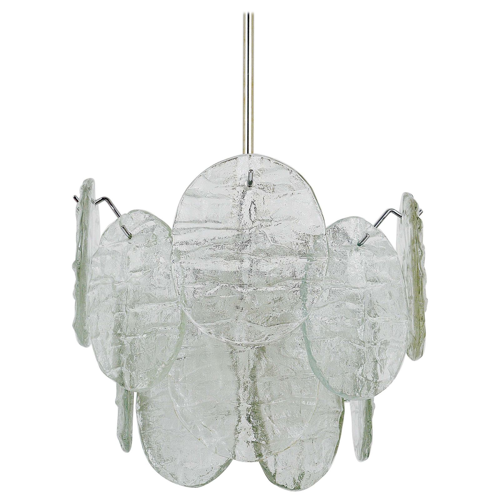 J.T. Kalmar Vienna Ice Glass Disc Mid Century Chandelier, Austria, 1960s