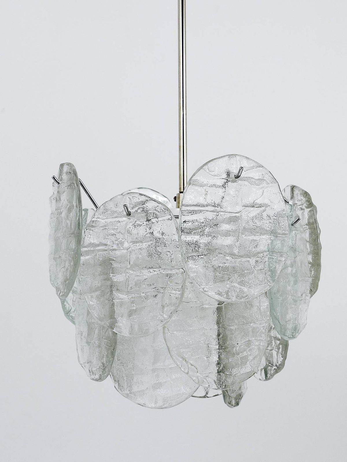 photo furniture J.T. Kalmar Vienna Ice Glass Disc Mid Century Chandelier, Austria, 1960s
