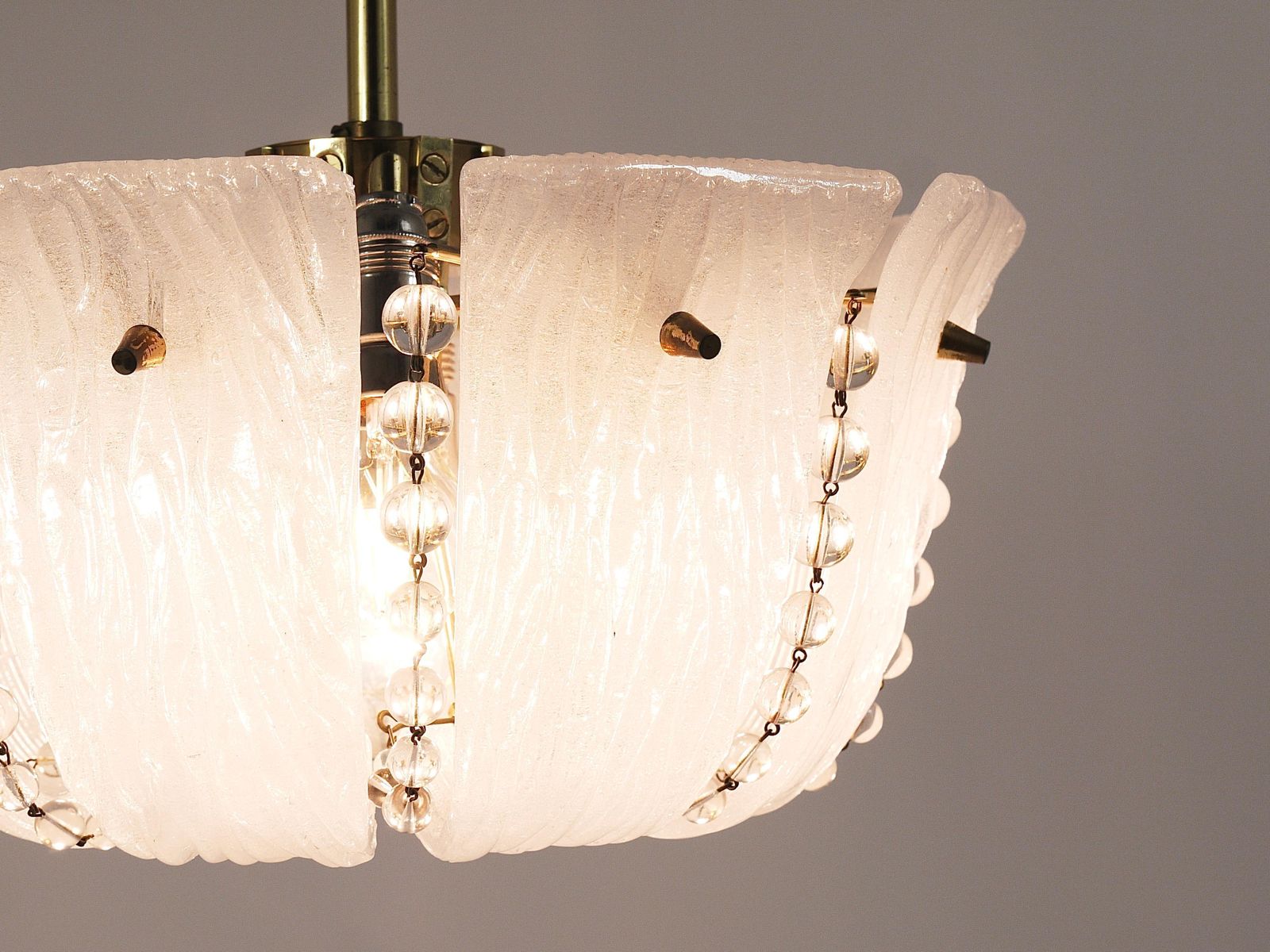 J.T. Kalmar Petite Curved Basket Chandelier, Brass & Glass, Austria, 1950s photo 2096.0