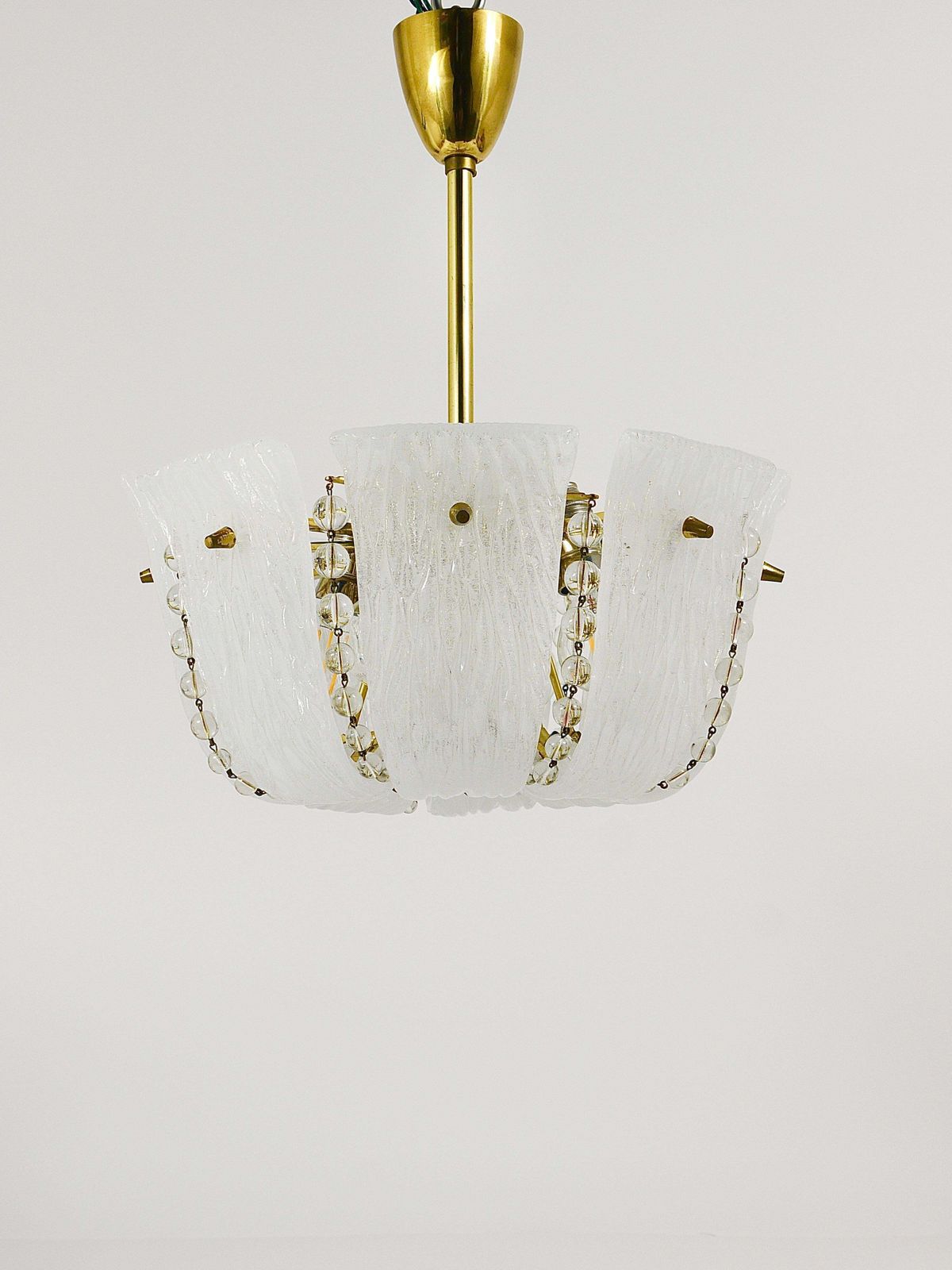 2096.0 J.T. Kalmar Petite Curved Basket Chandelier, Brass & Glass, Austria, 1950s photo