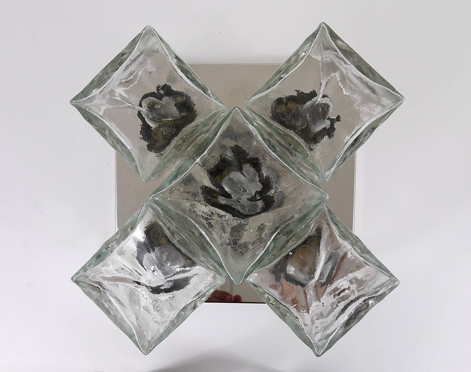 J.T. Kalmar Ice Cube Glass Flush Mount Chandelier Or Sconce, Austria, 1960s photo 2007.0