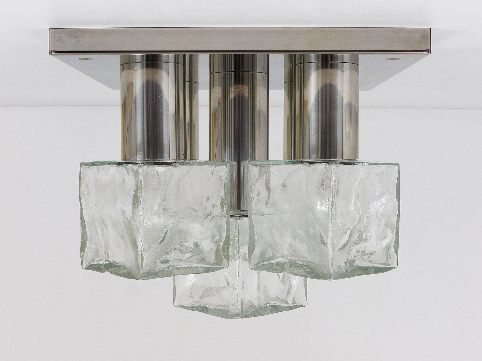 photo furniture J.T. Kalmar Ice Cube Glass Flush Mount Chandelier Or Sconce, Austria, 1960s