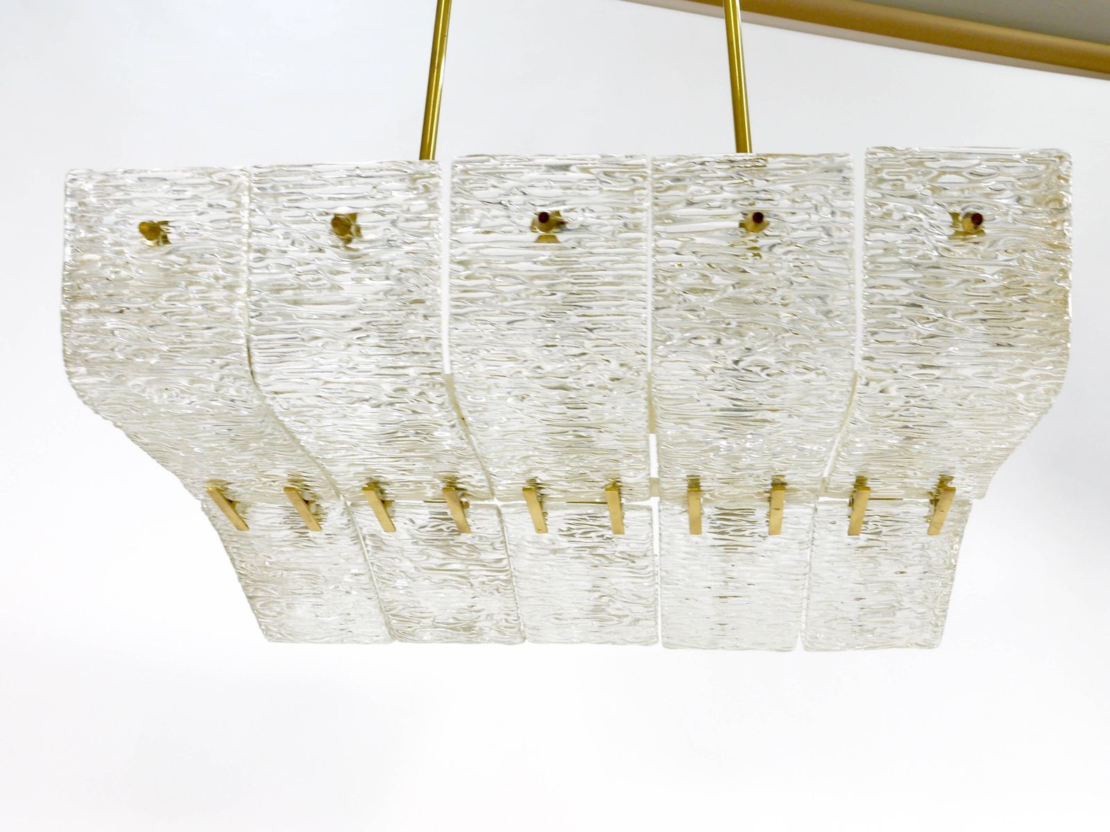 J.T. Kalmar Huge Spare Brass And Textured Glass Chandelier, Austria, 1950s photo 6771.0