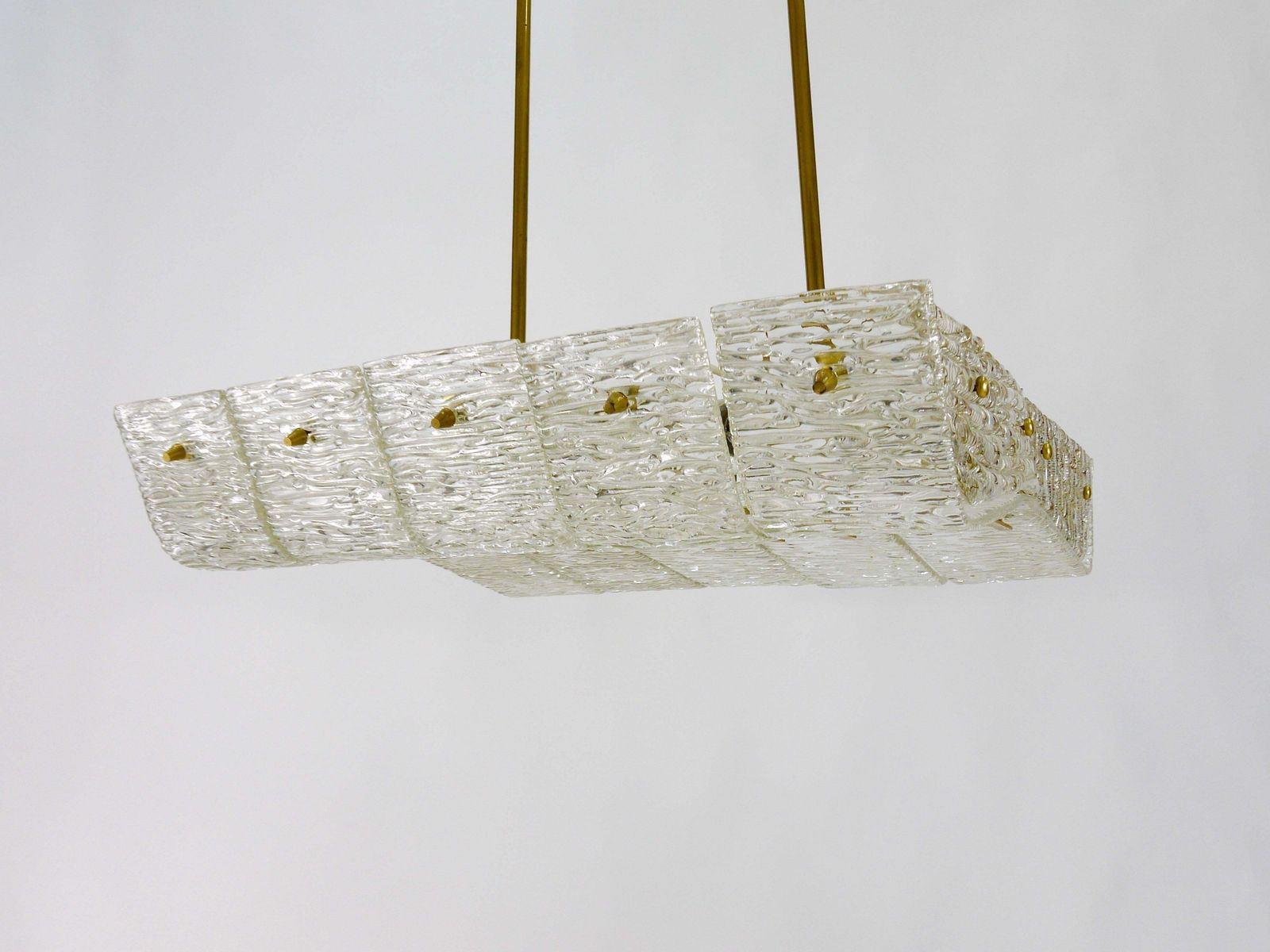 J.T. Kalmar Huge Spare Brass And Textured Glass Chandelier, Austria, 1950s photo vinterior