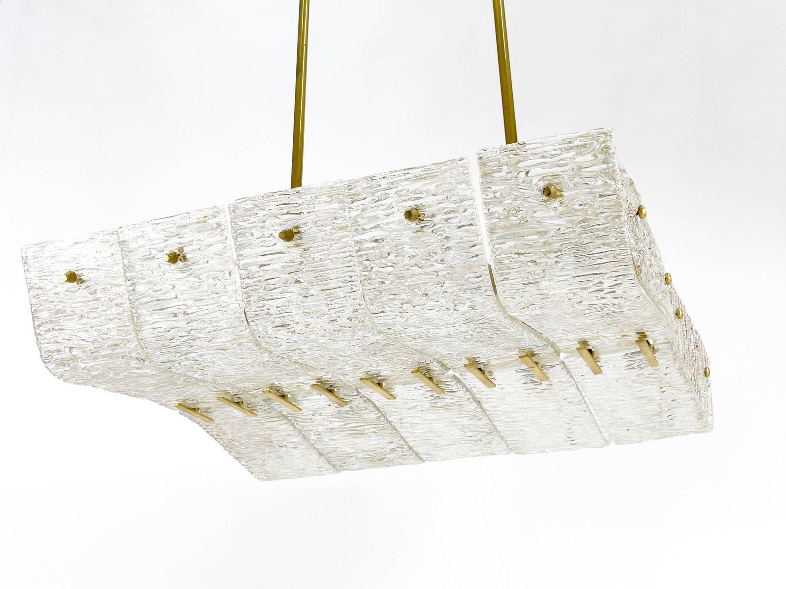 J.T. Kalmar Huge Spare Brass And Textured Glass Chandelier, Austria, 1950s photo buy