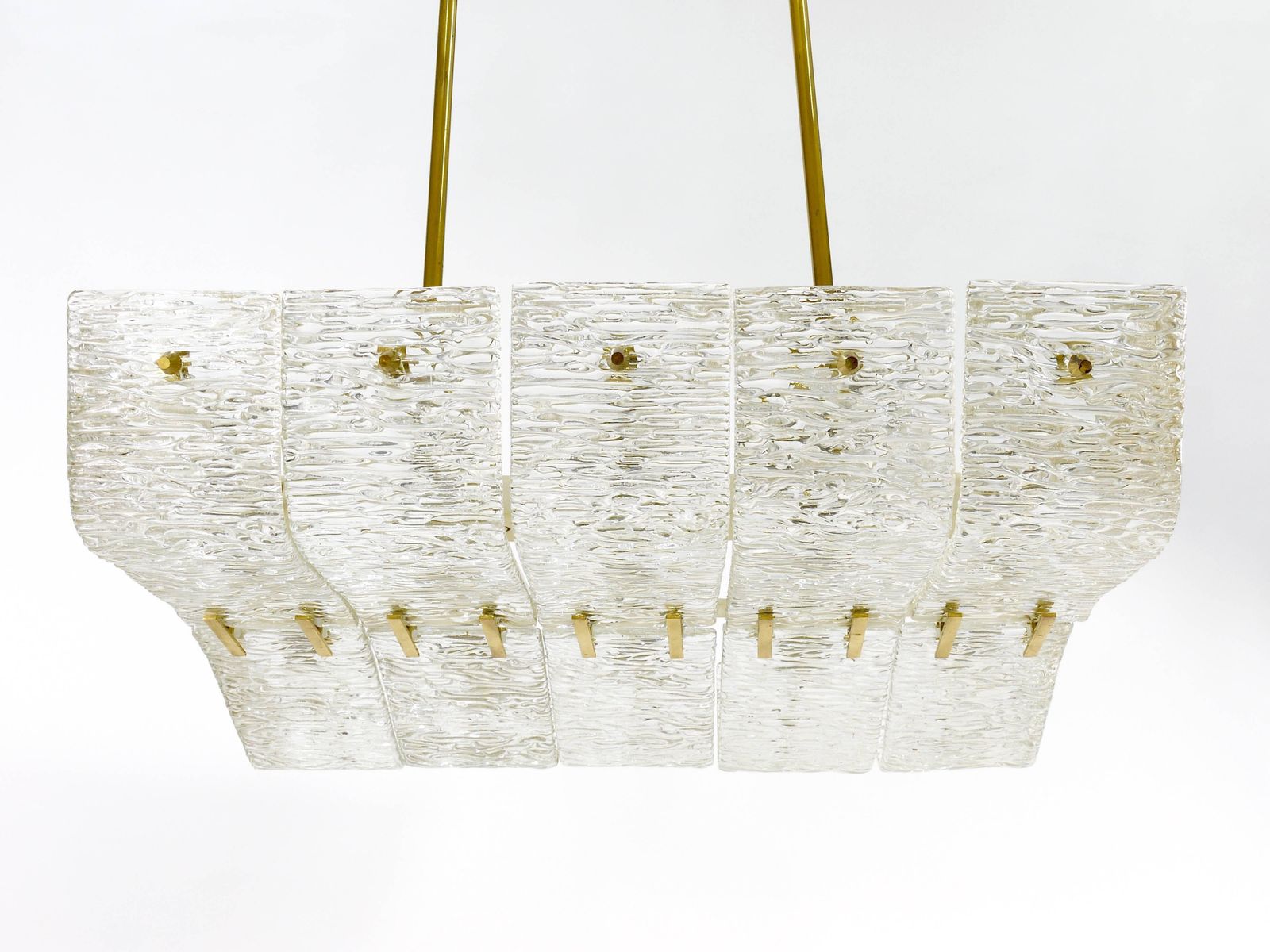 photo furniture J.T. Kalmar Huge Spare Brass And Textured Glass Chandelier, Austria, 1950s