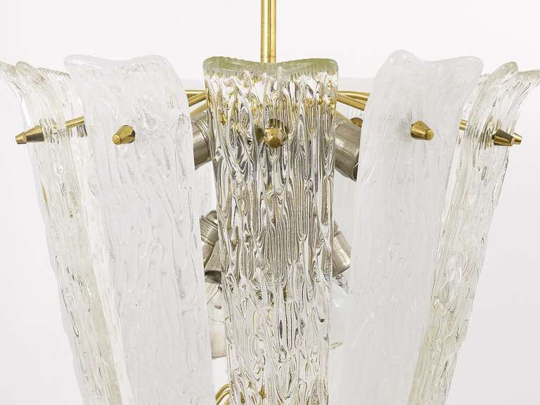 J.T. Kalmar Brass & Textured Glass Mid Century Basket Chandelier, Austria, 1950s photo Lighting