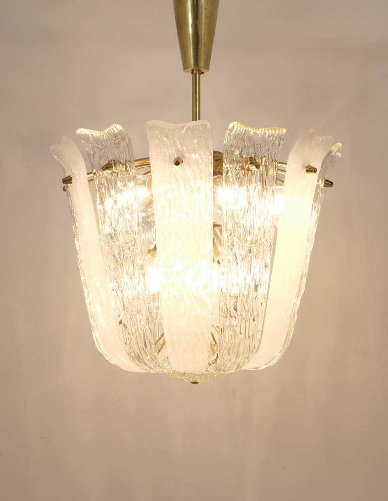 photo for sale J.T. Kalmar Brass & Textured Glass Mid Century Basket Chandelier, Austria, 1950s