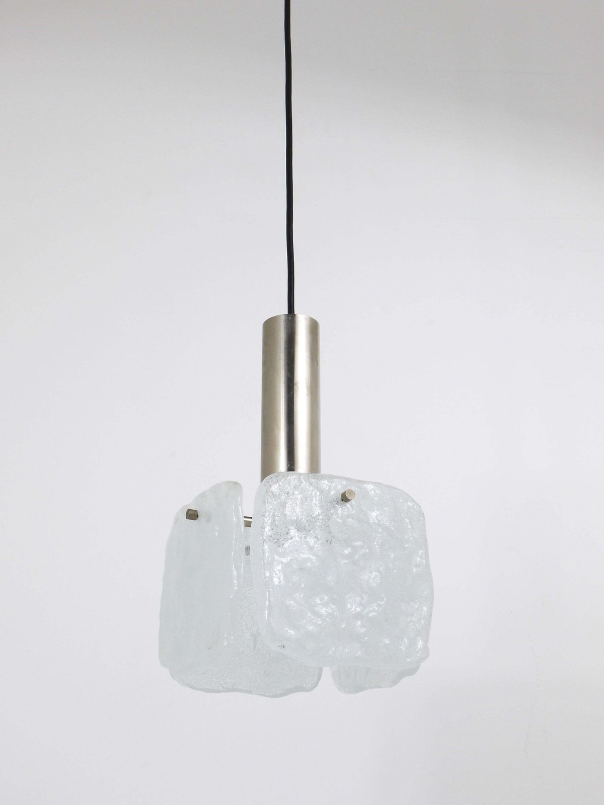 J.T. Kalmar 2x Frosted Ice Glass Panel Pendant Lamp, Austria, 1960s photo furniture