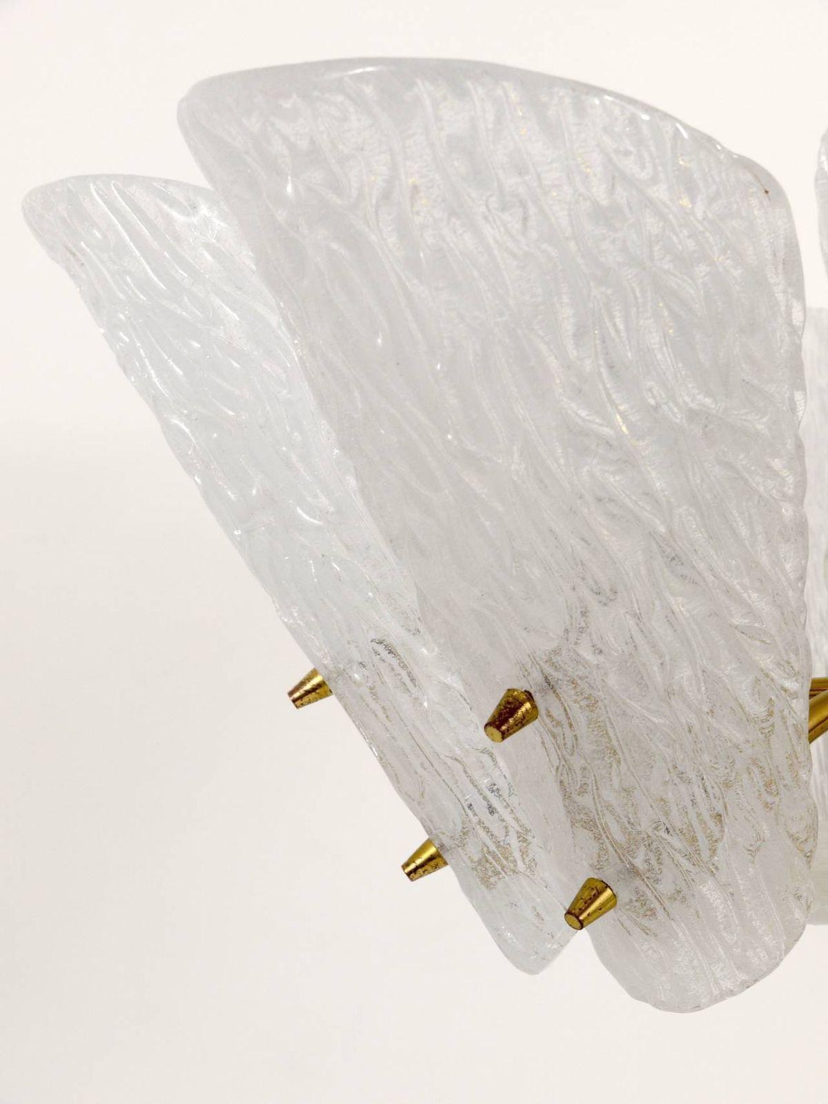 photo furniture J. T. Kalmar Midcentury Brass Chandelier, White Textured Glass , 1950s