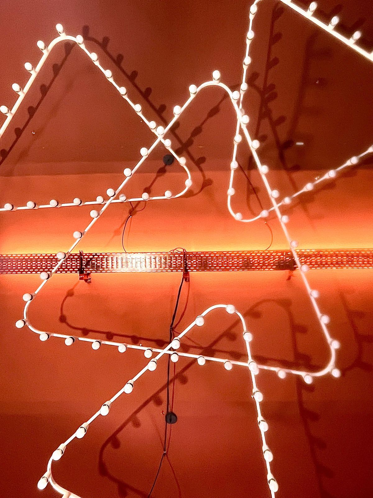 Impressive Large Triangle Light Sculpture Chandelier, Gino Sarfatti Style, 1950s photo buy