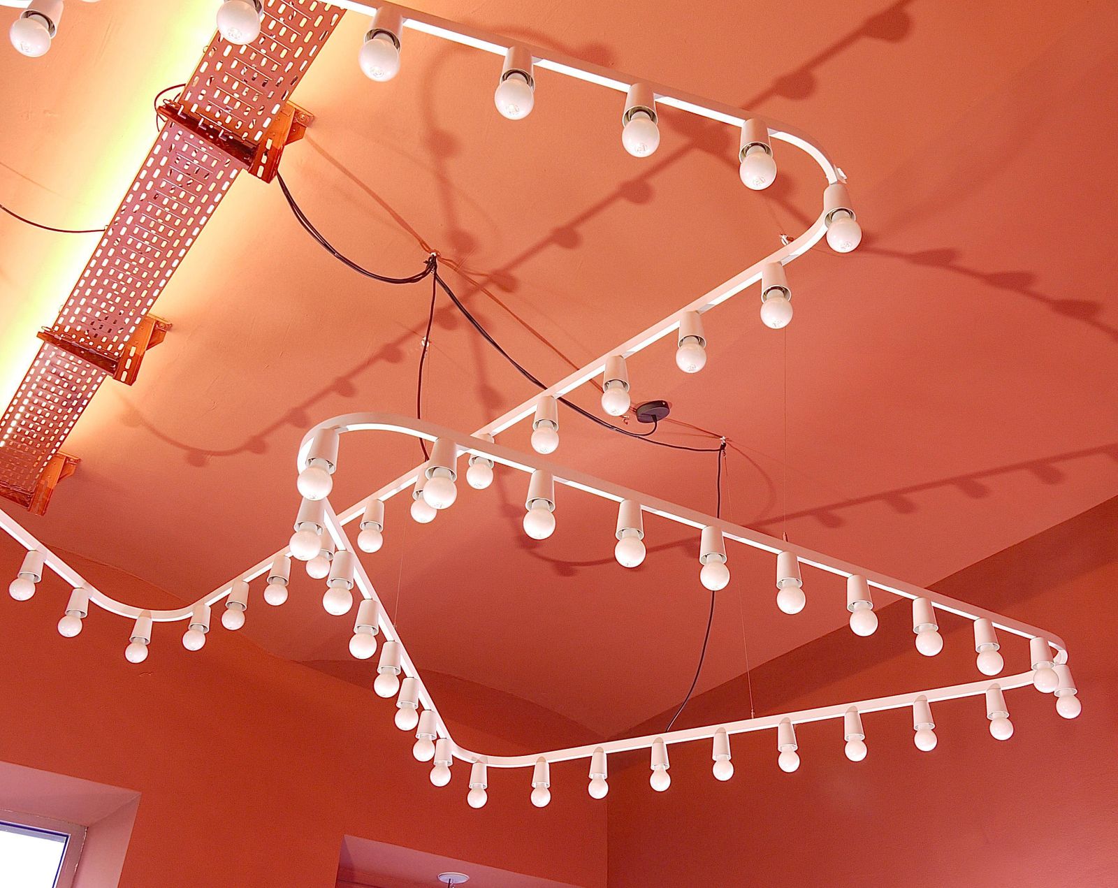 photo for sale Impressive Large Triangle Light Sculpture Chandelier, Gino Sarfatti Style, 1950s